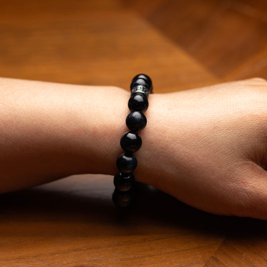 Aoi - Blue Tiger's Eye with Greek Key Accent Bracelet image 2