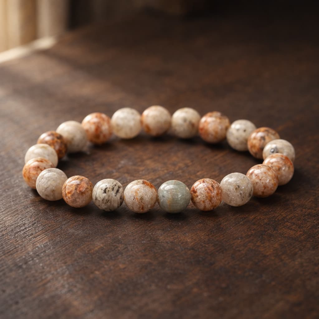 Beaded bracelet on a wooden surface