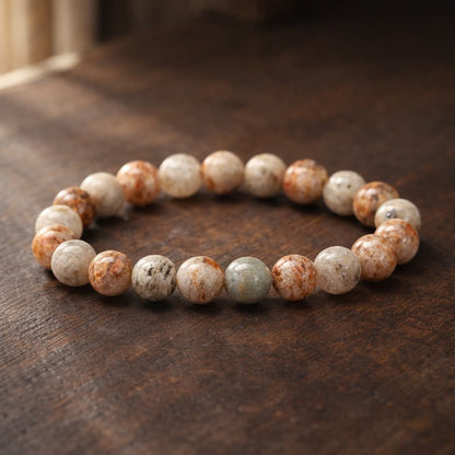 Beaded bracelet on a wooden surface