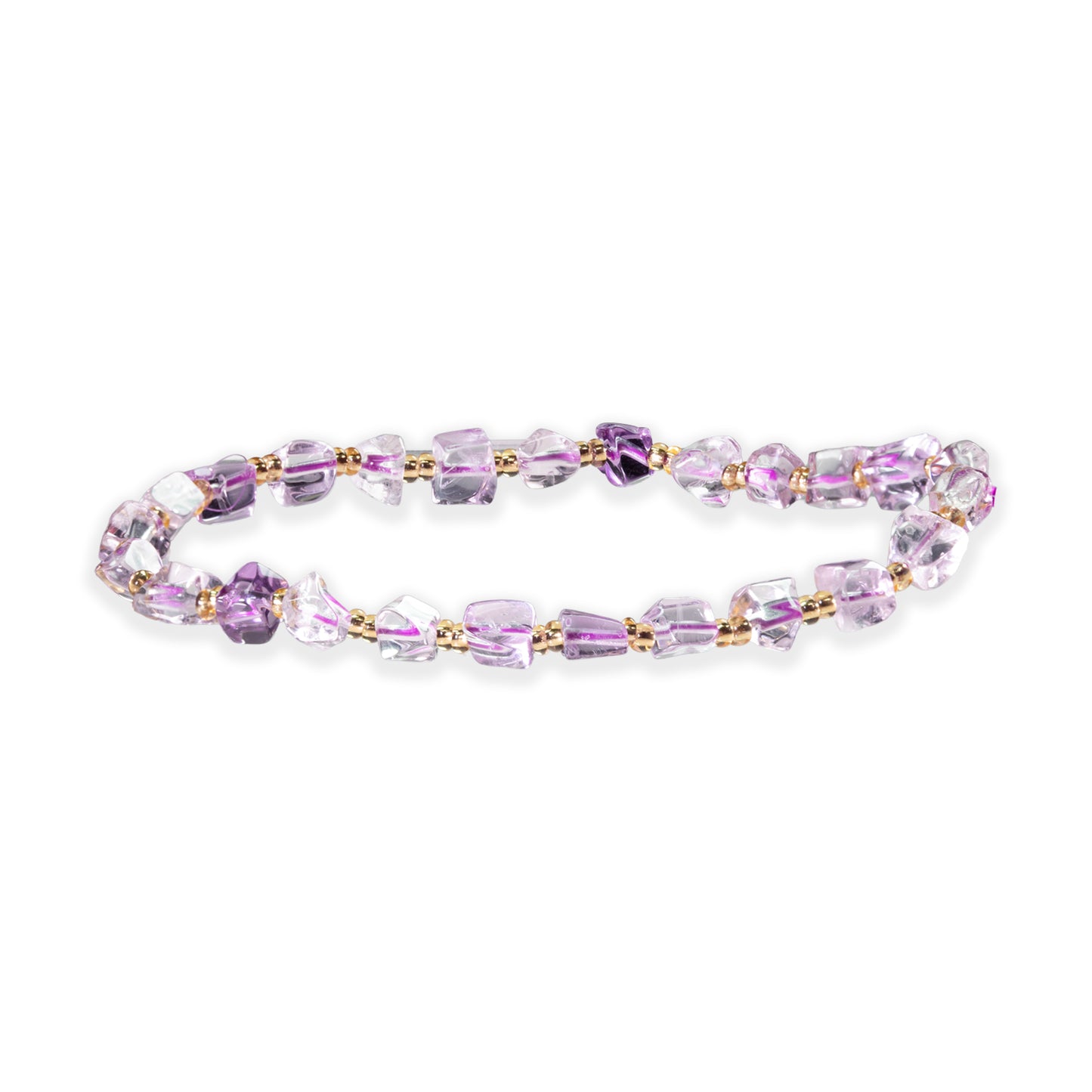 Purple beaded bracelet on a white background