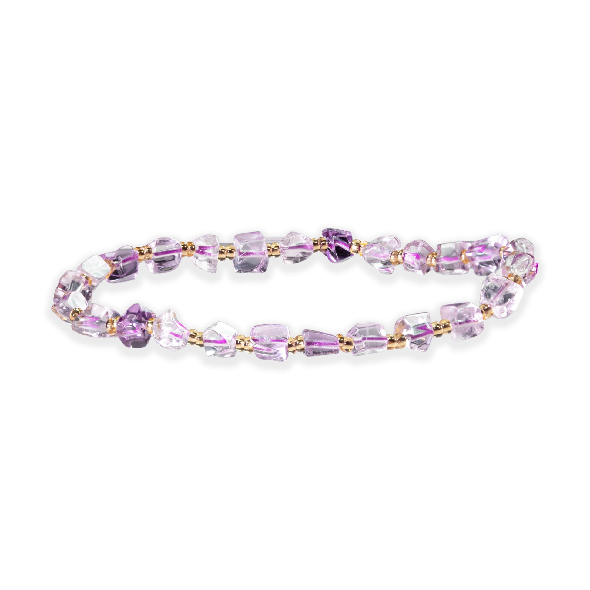 Purple beaded bracelet on a white background