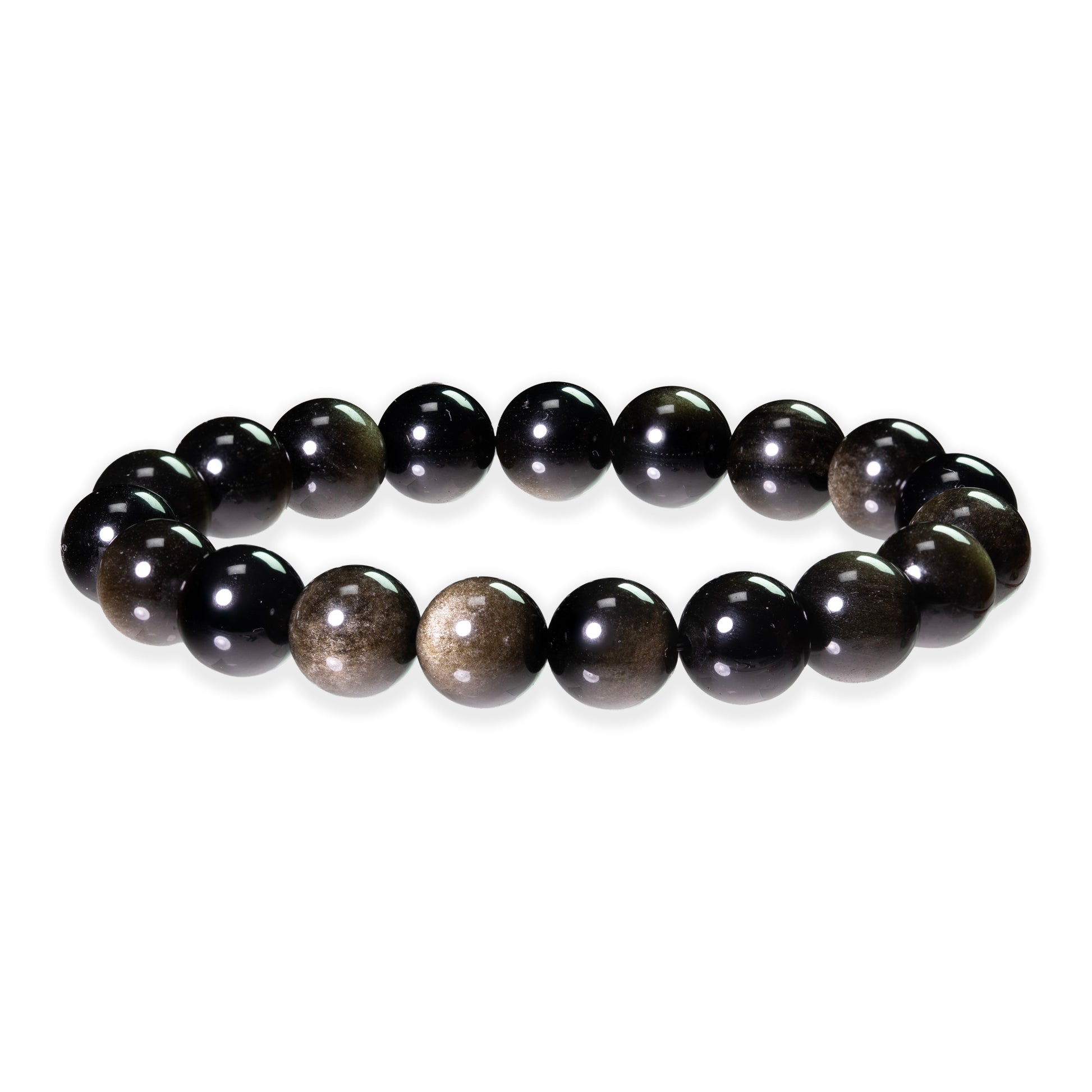 Black beaded obsidian bracelet on a white background