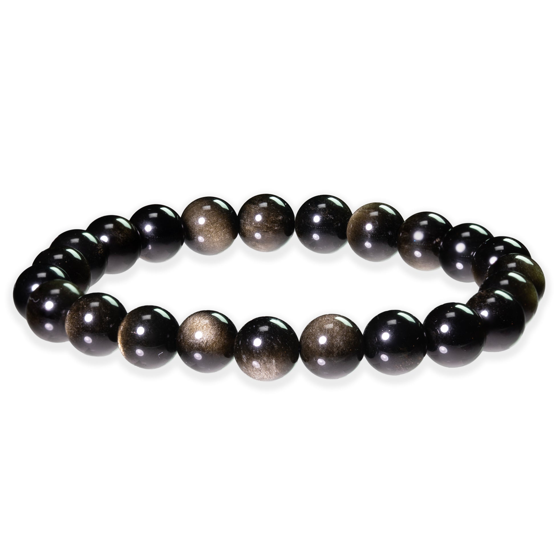 Black beaded obsidian bracelet on a white background