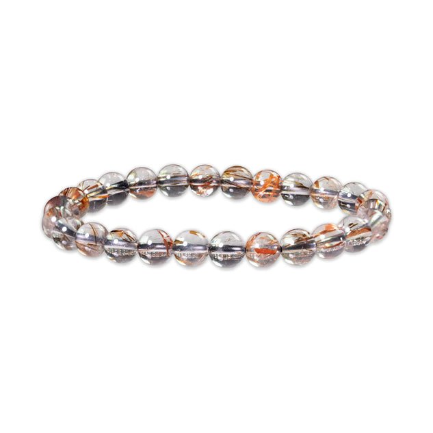 Beaded bracelet with silver and rose gold accents on a white background