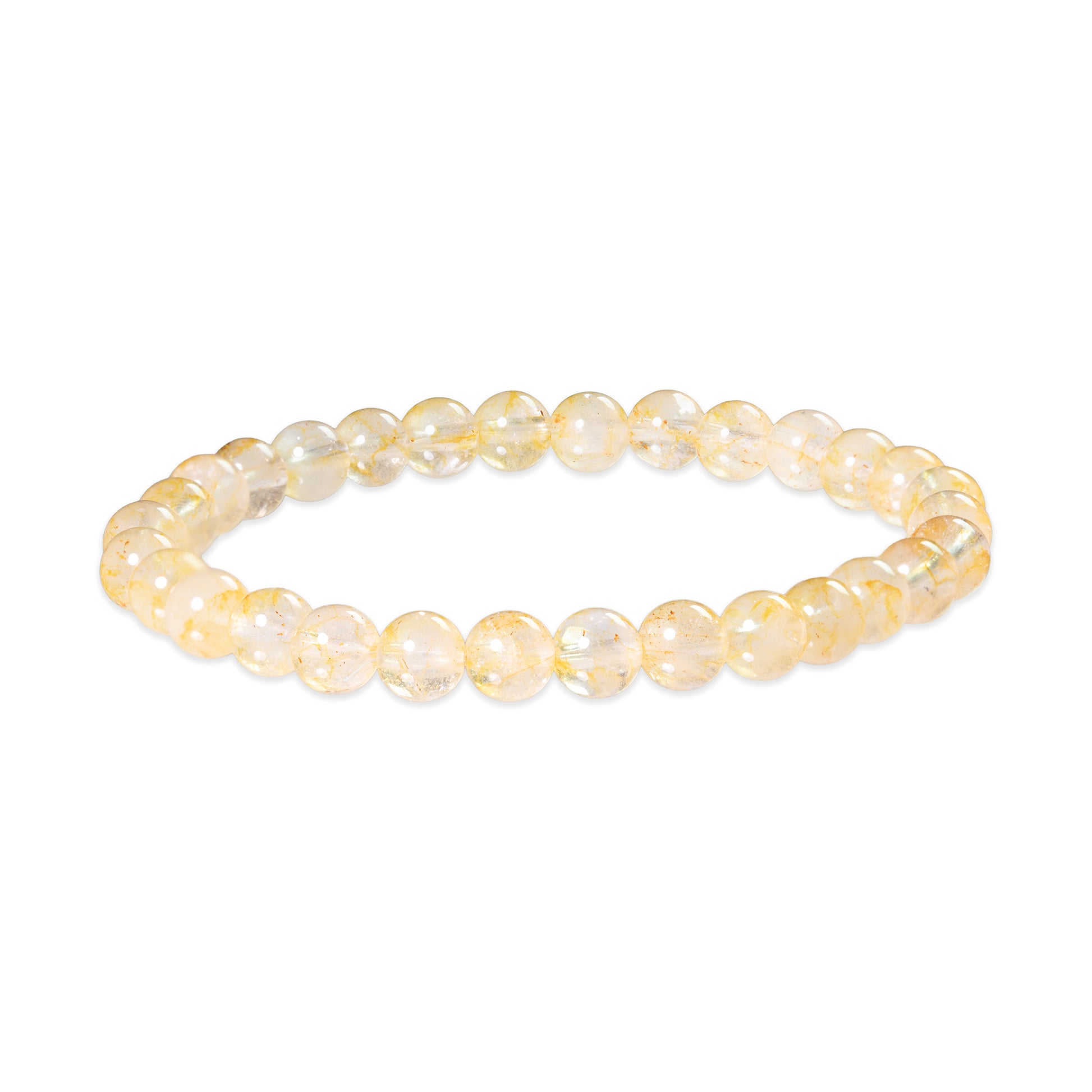 Beaded bracelet with yellow beads on a white background