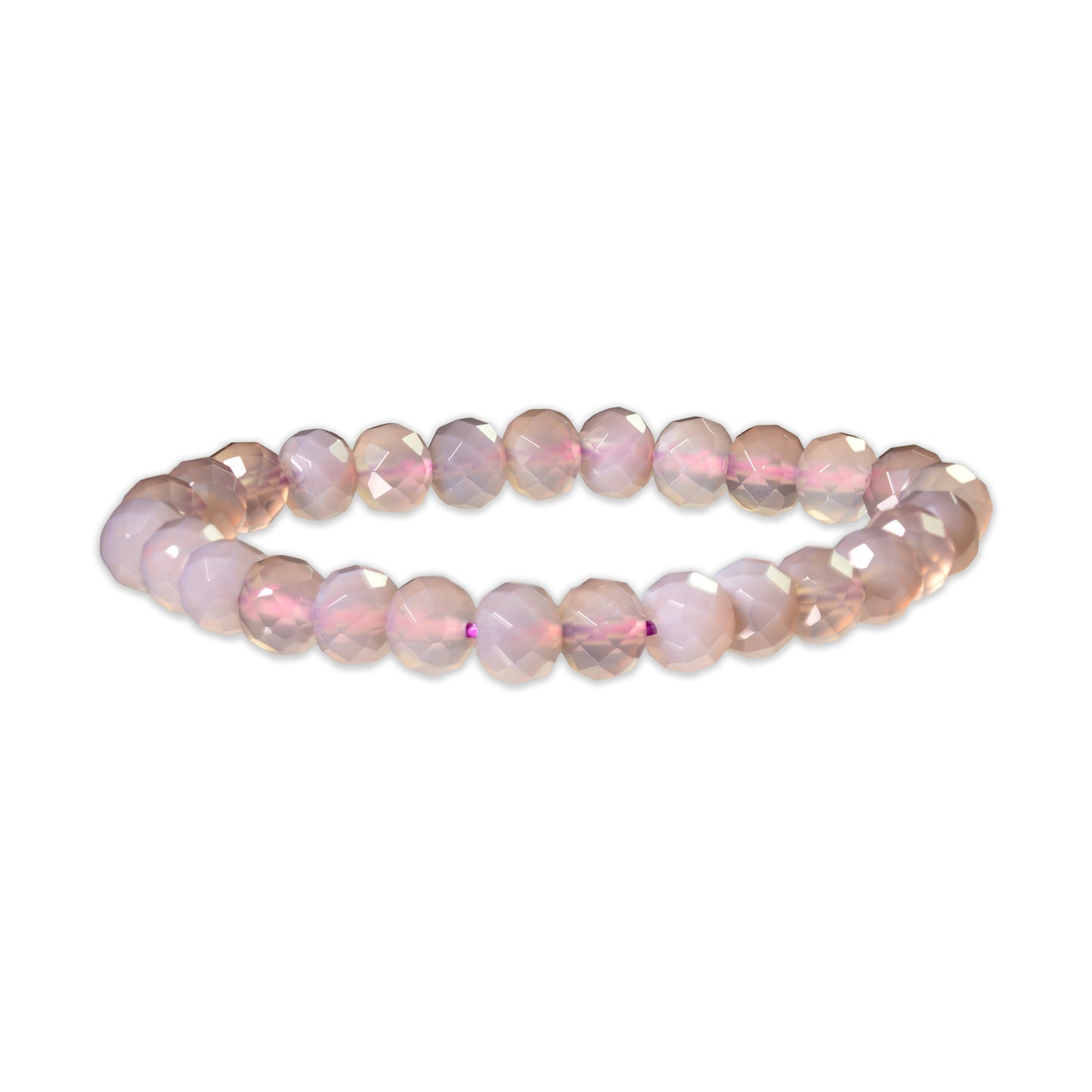 Beaded bracelet with pink and purple stones on a white background