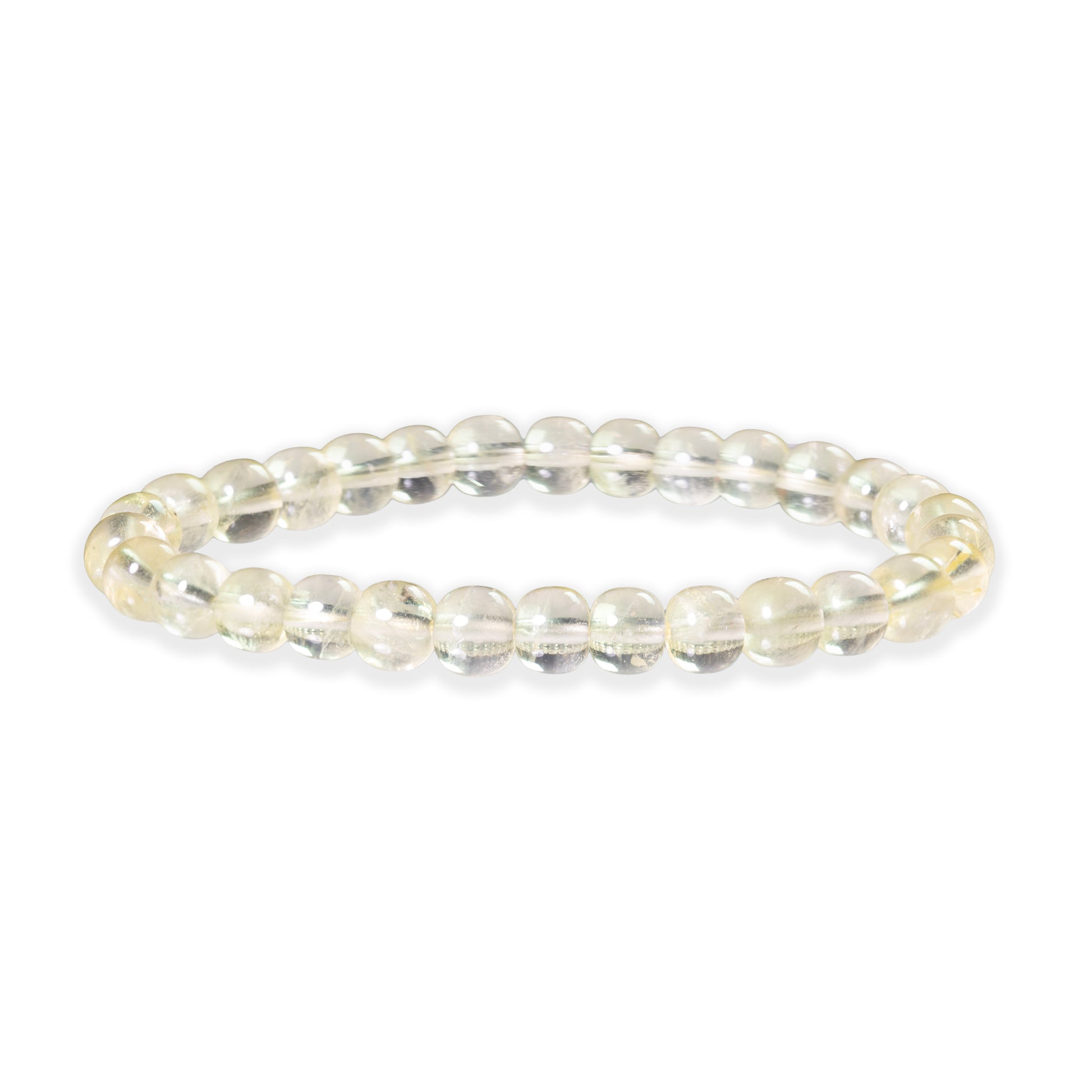 Clear beaded bracelet on a white background