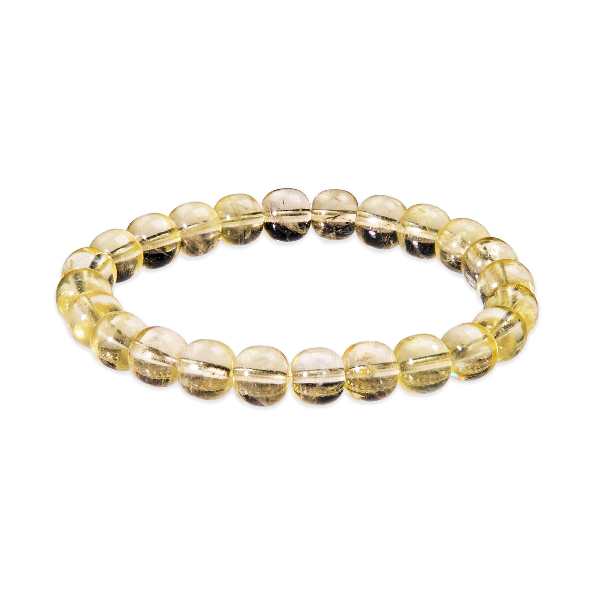 Gold beaded bracelet on a white background