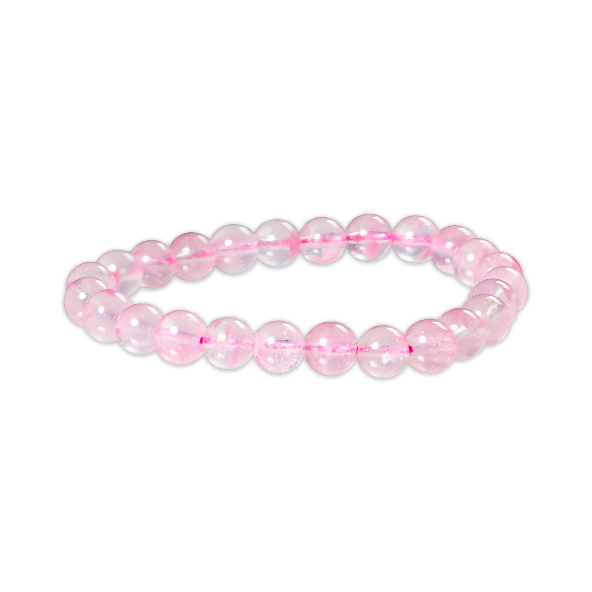 Pink beaded bracelet on a white background