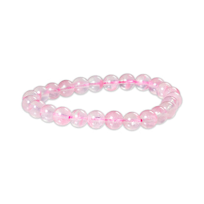 Pink beaded bracelet on a white background