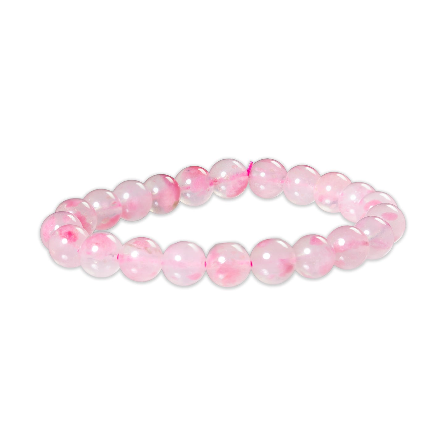 Pink beaded bracelet on a white background