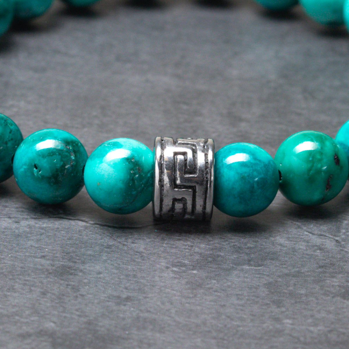 Path of Waves - Turquoise Bracelet & Greek Key Stainless Steel Spacer