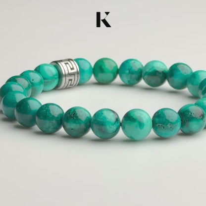 Path of Waves - Turquoise Bracelet & Greek Key Stainless Steel Spacer
